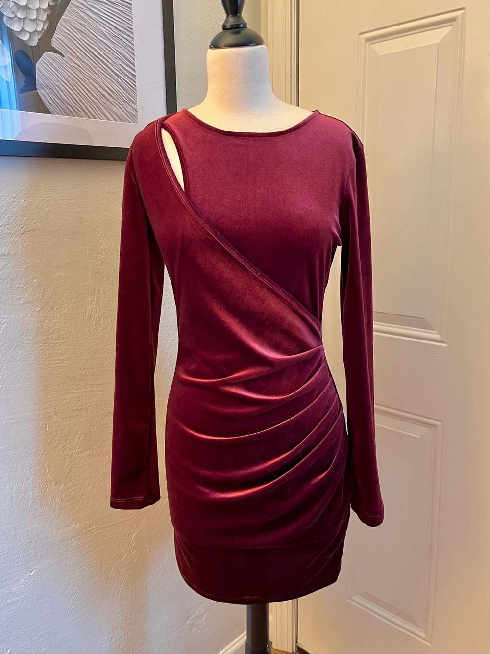 Burgundy Velvet Bodycon Dress